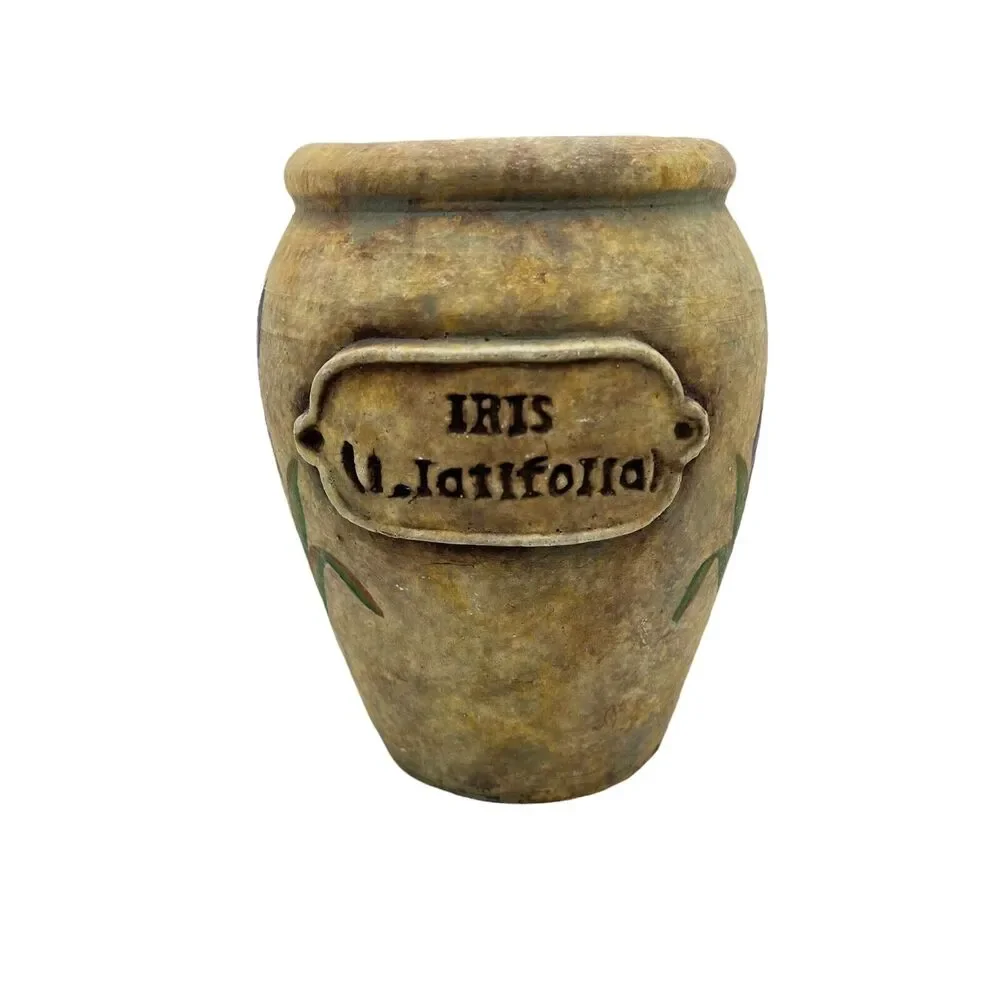 Ceramic Vase Iris U. Latifolia Painted Distressed Stone Wear Flower Vintage - Picture 2 of 12